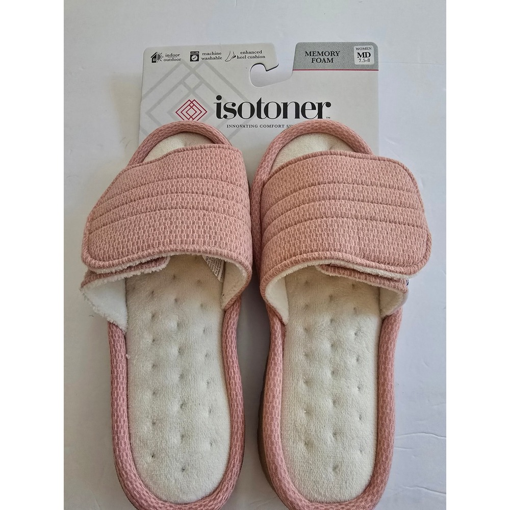 Isotoner Womens Memory Foam Slide Slippers Pink Clay Adjustable Straps LG 7.5-8